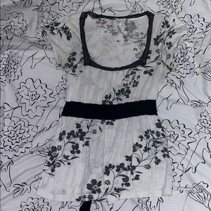 black and white floral blouse